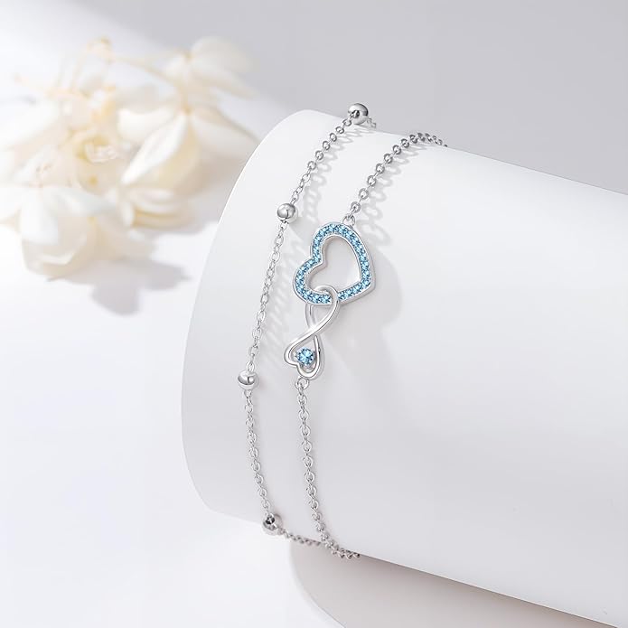 Anklet for Women 925 Sterling Silver Double Infinity Ankle Bracelet Waterproof Summer Jewelry Anniversary Birthday Gifts for Her