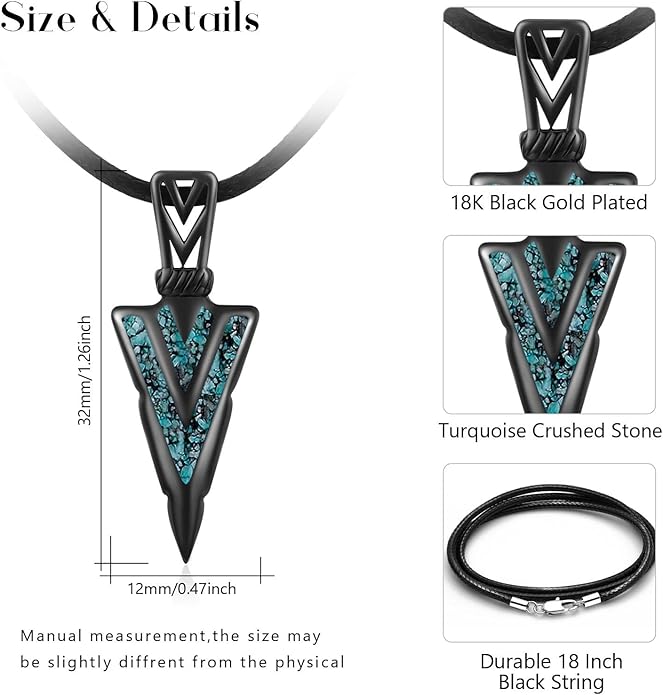 PCTJYFU Arrowhead Necklace 925 Sterling Silver for Women Men Pendant with Blue Opal/Abalone Shell/Turquoise Black Gold Plating Protective Symbol Jewelry Adjustable Chain Gift for Him Her