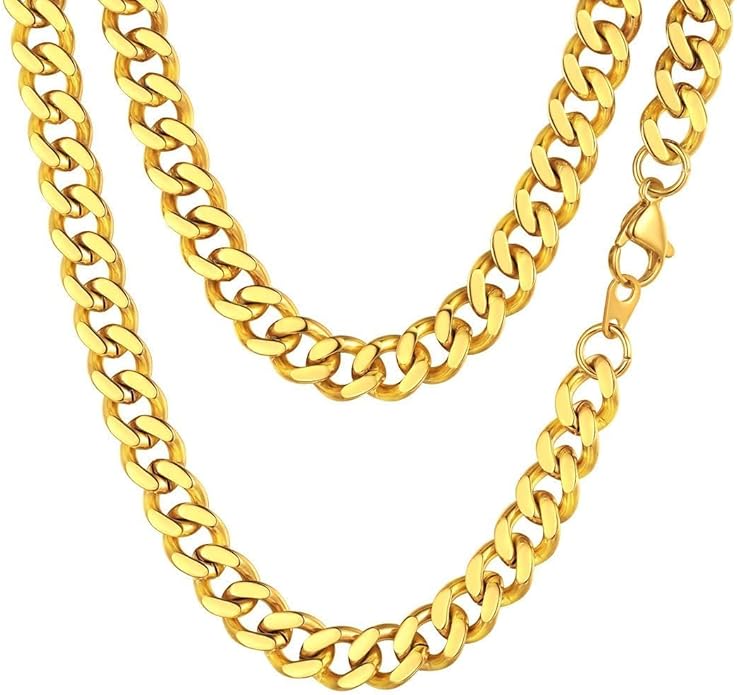 FindChic Men Curb Chain Necklace 18K Gold Plated/Stainless Steel/Black Chunky Double Tight Cuban Link Hip Hop Neck Chains for Men Boys 3.5MM/5MM/6MM/7MM/9MM/12MM 14''-30'' 8 Length Options (Send Gift Box)
