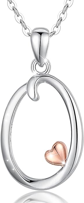 CELESTIA 925 Sterling Silver Initial Necklaces 26 Letter with Rose Gold Heart - 18 Inch Chain