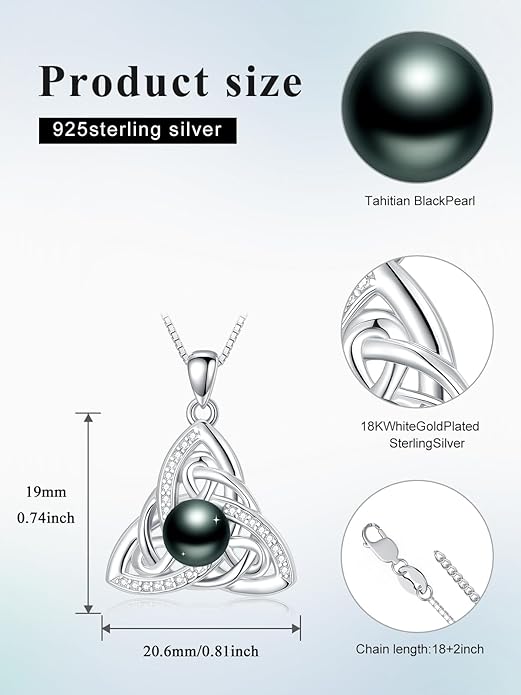 KANNSOAR Tahitian Black Pearl 18K White Gold Plated Sterling Silver Pendant Necklace for Wedding Birthday Anniversary Valentines Day Christmas Pearl Jewelry Gift for Women Wife Mom Lover Girlfriend