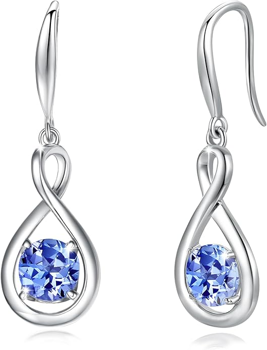 FANCIME Dangle Drop Earrings 925 Sterling Silver Dainty Infinity Round Gemstone Birthstone Jewelry Birthday Gifts for Her Women