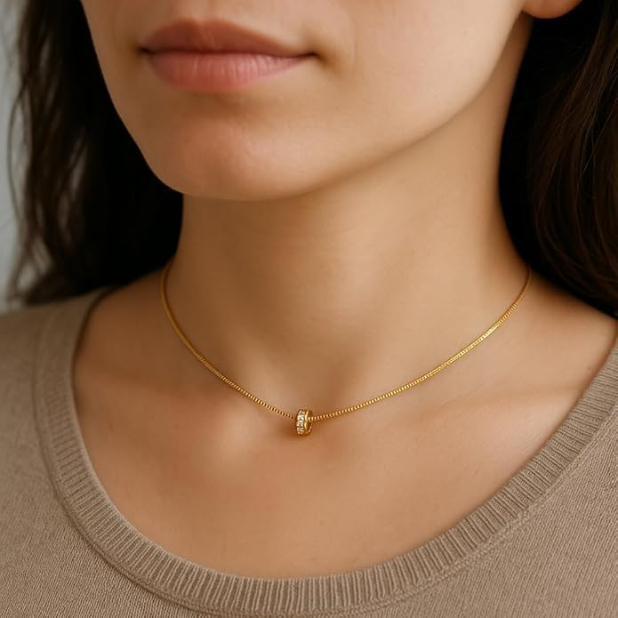 Cerulenne 14K Gold Plated Diamond Pendant Necklace for Women, Dainty Paperclip Chain Choker, Cute Small Waist Pendant, Simple & Trendy Gold Jewelry Gift