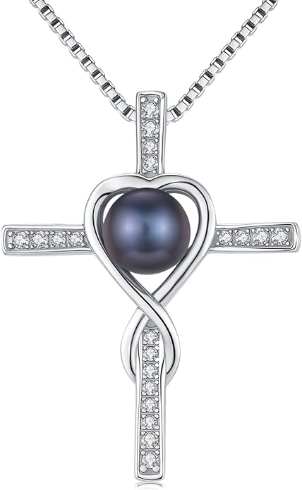 KANNSOAR Tahitian Black Pearl 18K White Gold Plated Sterling Silver Pendant Necklace for Wedding Birthday Anniversary Valentines Day Christmas Pearl Jewelry Gift for Women Wife Mom Lover Girlfriend