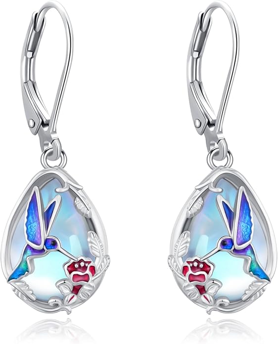 Sterling Silver Tree of Life/Flower/Bee/Animals/Cat/Hummingbird Dangle Earrings Moonstone Turquoise Drop Leverback Earrings Jewelry Gifts
