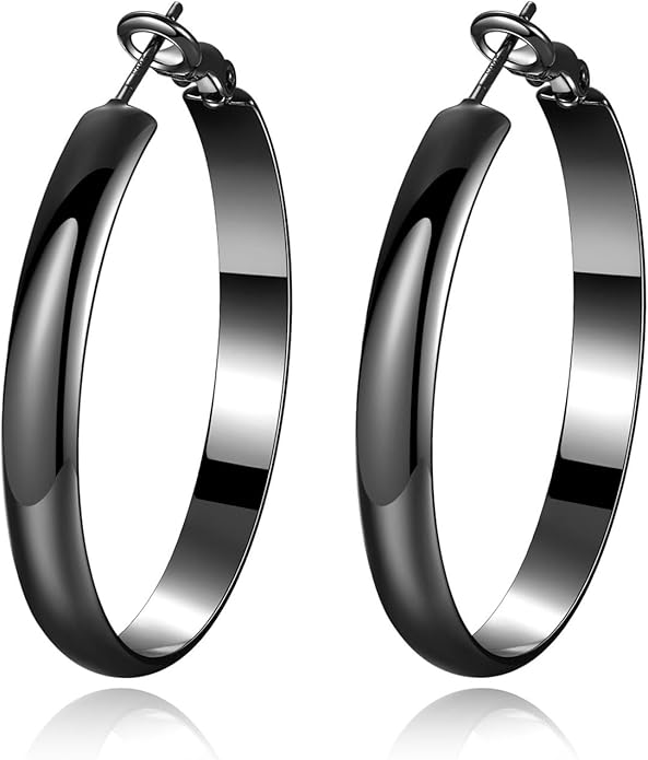 EXGOX 5mm Wide Gold Hoop Earrings for Women,Sterling Silver Hoop Earrings Large Silver Hoop Earrings Hypoallergenic Lightweight 14K Real Gold Plated Big Hoop Earrings for Women 30/40/50/60/70mm