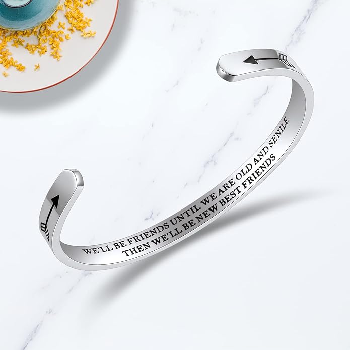 TONY & SANDY Inspirational Bracelets for Women Teen Girls Personalized Gifts for Daughter Granddaughter Mom Sister Friends Stainless Steel Engraved Cuff Birthday Easter Christmas