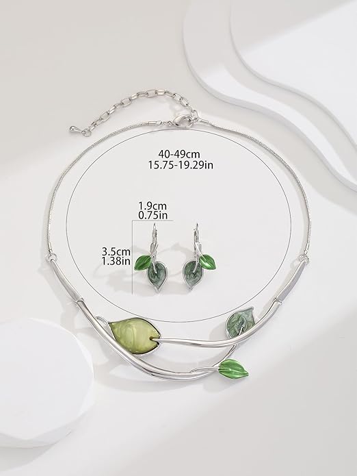 Chunky Statement Jewelry Set Vintage Retro Leaf Flower Floral Geometric Bohemian Boho Bib Necklace Earring Set Fashion Costume Jewelry for Women Girls Wedding Party Prom Unique Gift