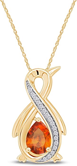 Infinity Penguin Pendant Necklace for Women, 14K Gold Over Sterling Silver with Pear & Round Cut Simulated Birthstone & White Diamond Accents, Dainty Animal Jewelry Gift with 18" Chain