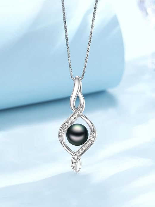 Tahitian Black Pearl Necklace Infinity Gifts for Women Wife Wedding Birthday Anniversary Jewelry Valentines Christmas Day Gifts 925 Sterling Silver