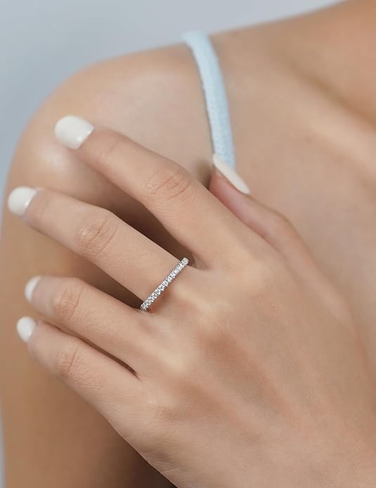 IMOLOVE Lab Grown Diamond Wedding Bands, 0.3-0.42 Carat, Eternity Rings in 18K White Gold & Sterling Silver Size 4-11