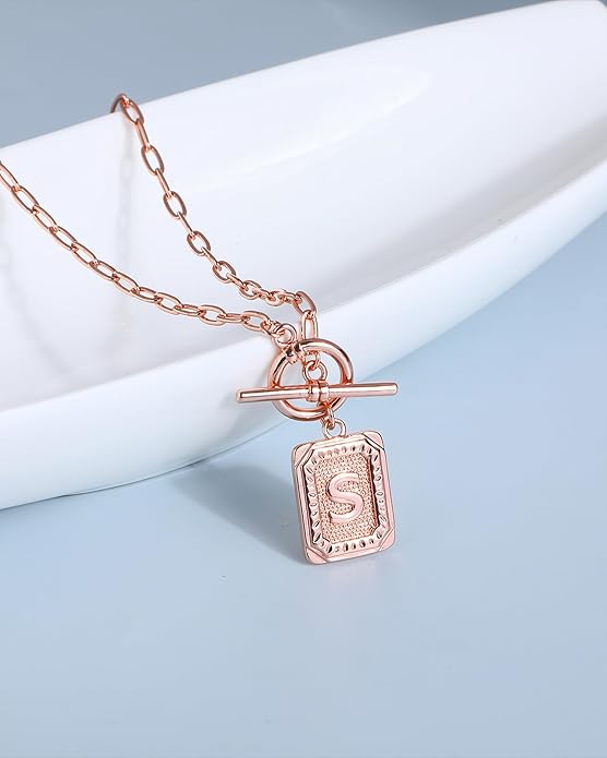 MJartoria Layered Initial Necklaces for Women Trendy, 14K Gold Plated Brass Simple Star Choker Square Letter Pendant Necklace, Paperclip Chain Necklaces Jewelry Gifts