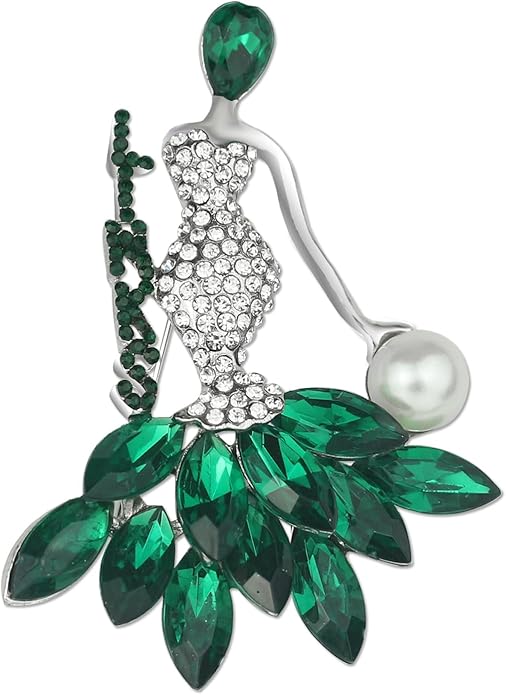 Greek Sorority Brooch Pin for Women Sorority Gift Paraphernalia Jewelry Green Rhinestone Pearl Brooch Pin Sisterhood Graduation Gift for Soror Sister