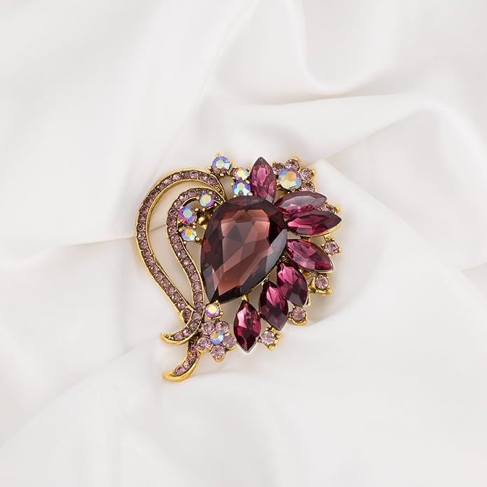 LAXPICOL Vintage Austrian Crystal Elegant Heart Flower Brooch Pin For Women Wedding Broach Pin