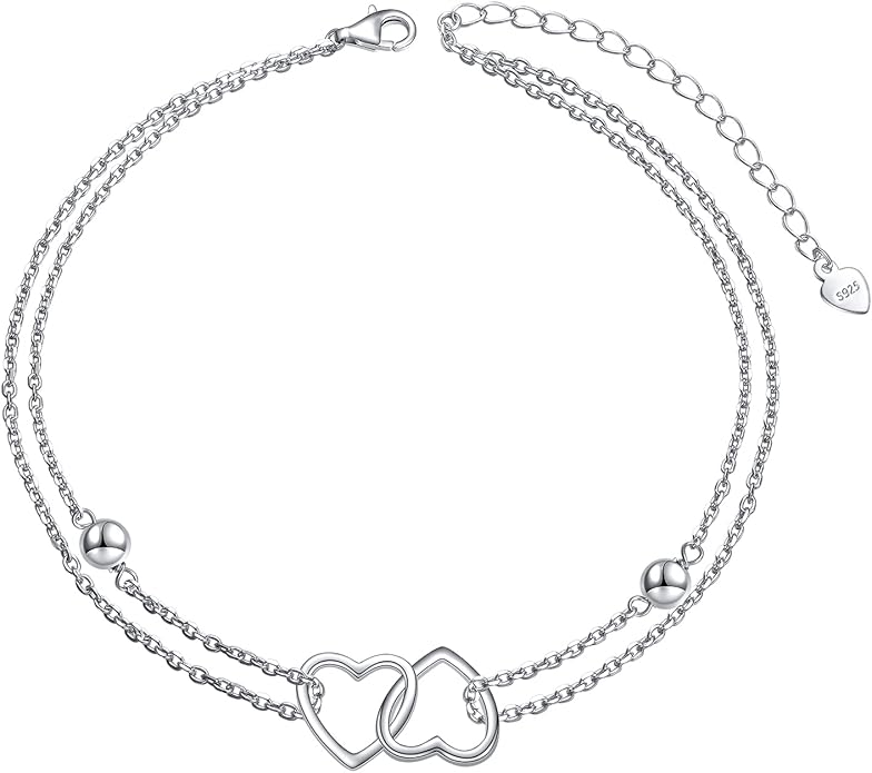 Anklet for Women S925 Sterling Silver Adjustable Foot Evil Eye Starfish Heart Bead Butterfly Celtic Knot Cross Multilayer Layered Ankle Bracelet Jewelry