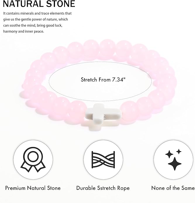 VIBILIA Cross Beaded Bracelets for Women, Inspirational Natural Heart Religious Bracelets for Women, Birthday Christian Gifts for Women on Thanksgiving Christmas Gifts