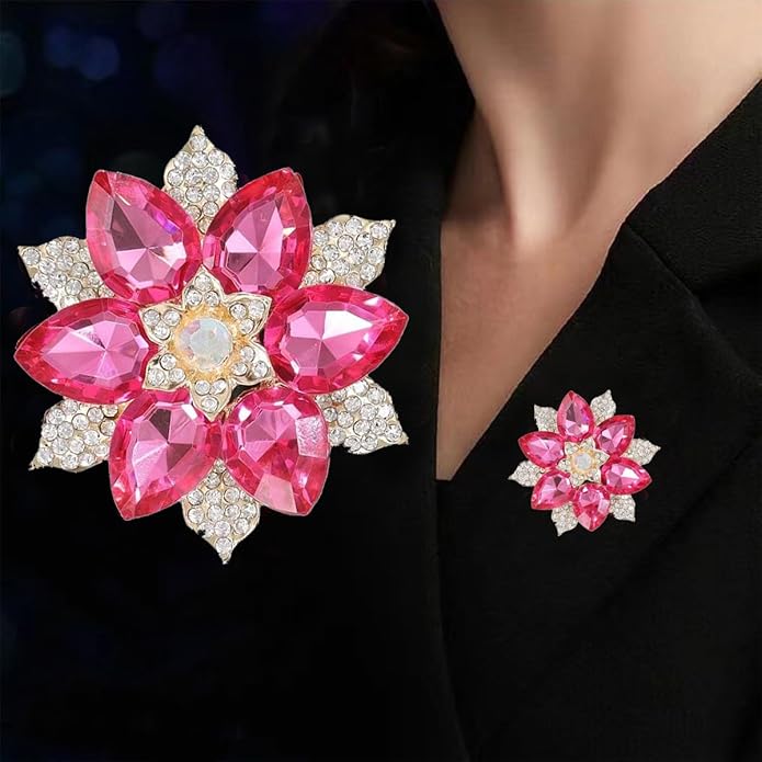 Rhinestone Sunflower Brooch Pin for Women Red Black Purple Large Flower Broochs Snowflake Brooch Marquise Wreath Brooches Jewelry