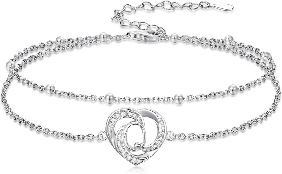 Dorunmo Initial Anklet 925 Sterling Silver Letter A-Z Layered Heart Anklet Beach Jewelry Birthday Gifts for Women