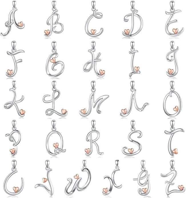 CELESTIA 925 Sterling Silver Initial Necklaces 26 Letter with Rose Gold Heart - 18 Inch Chain