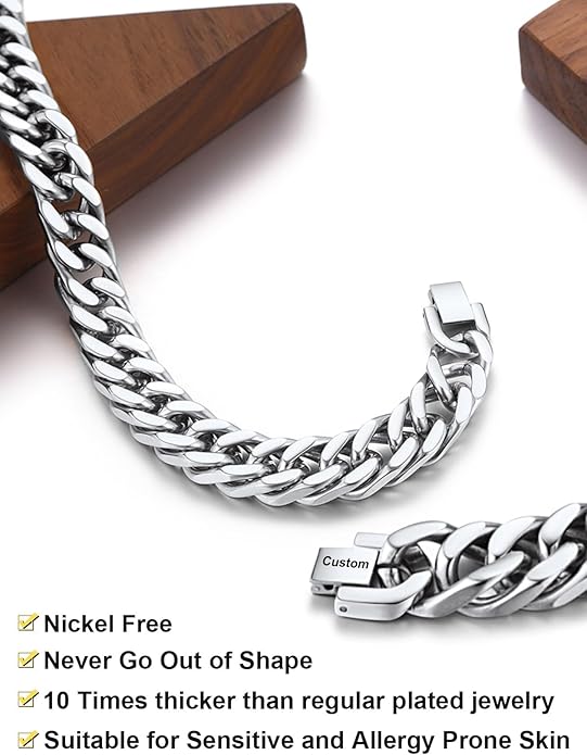 ChainsHouse Stainless Steel Cuban Link Bracelet, 8mm/12mm/17mm Width, 7.5"/8.3"/9", 18K Gold Plated Chain Wrist Bracelets for Men Women, Send Gift Box