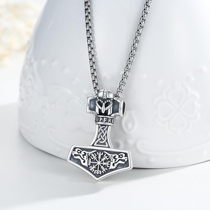 YueYuan Viking Necklace for Men 925 Sterling Silver Rune Amulet Pendant Nordic Necklace Viking Jewelry Gift for Father Husband Son