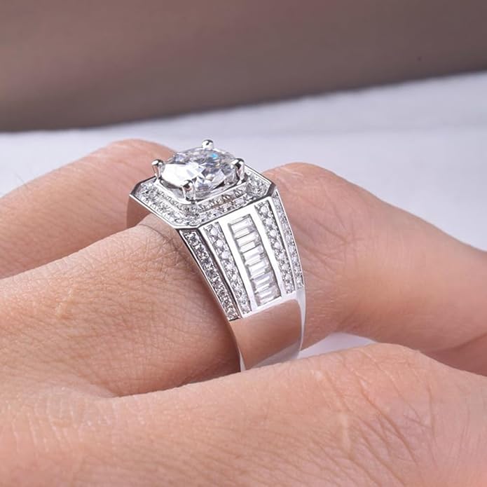 Brillique 14K Gold Bold Men's 1 Carat D-color VVS1 Diamond Wedding Ring, Bling Rings for Men, Father's Day Gift for Your Father