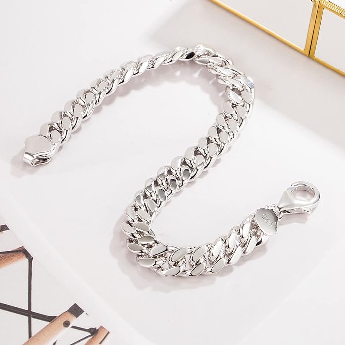 Fashion 925 Sterling Silver Solid Miami Cuban Link Chain Bracelet 8MM-12MM-14MM Curb Cuban Solid Thick Big Link Bracelet For Men 7-10 Inch Jewelry Gift