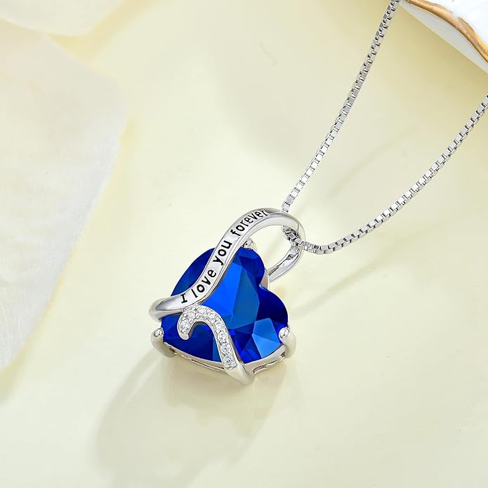 Women Heart Necklace 925 Sterling Silver I Love You Forever Pendant Necklace with Cubic Zirconia Jewelry