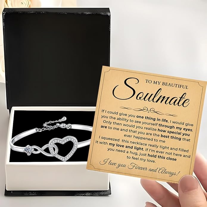To My Soulmate Bracelet, Soulmate Bracelet For Women, Soulmate's Jewelry Gift From Boyfriend Husband Friend With Message Card And Box Meaning, Valentine Gifts For Her, Birthday Christmas Gifts