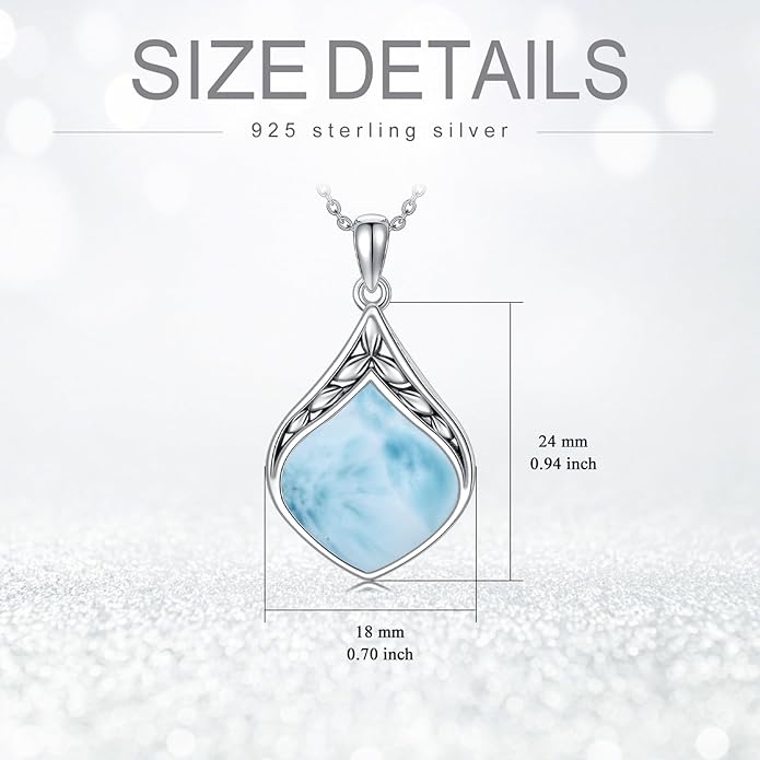 Teardrop Necklace 925 Sterling Silver Vintage Natural Gemstone Pendant Jewelry Birthday Christmas Gifts for Women Mom