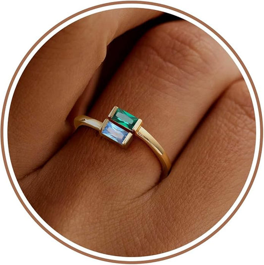 JSJOY Birthstone Rings for Women Dainty Emerald Blue Ring Birthday Gifts for Mom Her Gemstones CZ Ring for Teens Gold Rings That Don't Tarnish Adjustable Ring Jewelry Gifts