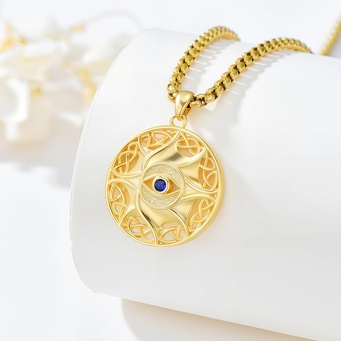 Evil Eye Necklace for Women 925 Sterling Silver, Protection Necklace with Blue Evil Eye Charm, Evil Eye/Lotus Pendant Jewelry, Birthday Christmas Gifts for Her