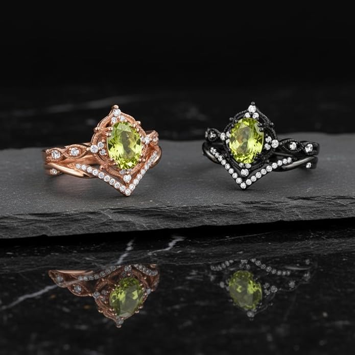 Oval Cut Vintage Gemstone Engagement Rings set for Women S925 Sterling Silver/10K/14K/18K Gold Birthstone Promise Anniversary Bridal Set Ring for her