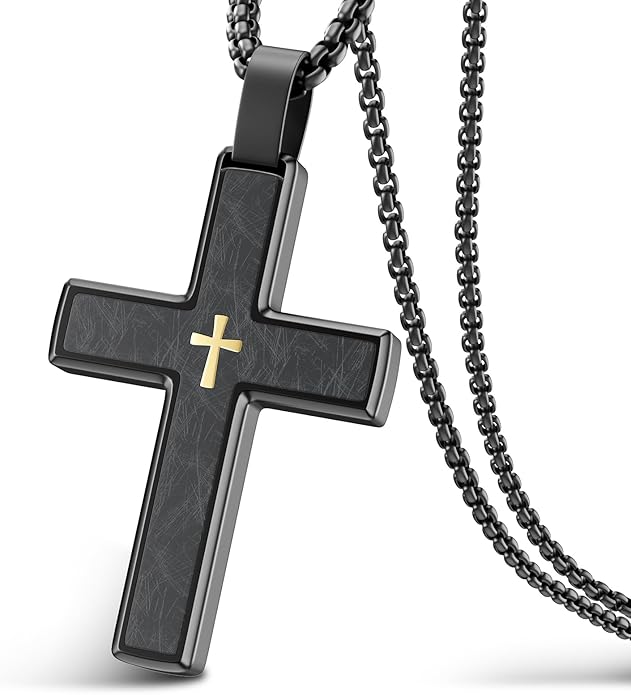 OOTDSE Cross Necklace for Men and Women 304L Stainless Steel Durable Snag-Free Box Chain Christian Jewelry Gift for Dad/Wife/Husband/Son/Loves/Friends on Easter/Birthday/Father's Day