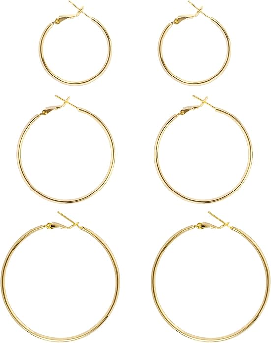 Big Gold Hoop Earrings for Women Hypoallergenic 925 Sterling Silver Post Thin Loop 14K Gold Plated Hoop Earrings Set for Women, 3 Pairs
