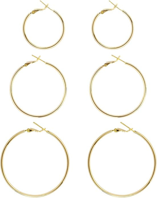 Big Gold Hoop Earrings for Women Hypoallergenic 925 Sterling Silver Post Thin Loop 14K Gold Plated Hoop Earrings Set for Women, 3 Pairs