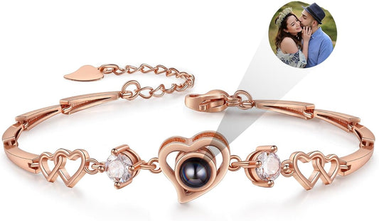 ROSI Personalized Bracelets with Picture Inside, Custom Projection Bracelets with Photos, Picture Bracelet Personalized Photo Gifts, Memorial Gifts for Women Mom Family Couple Girl