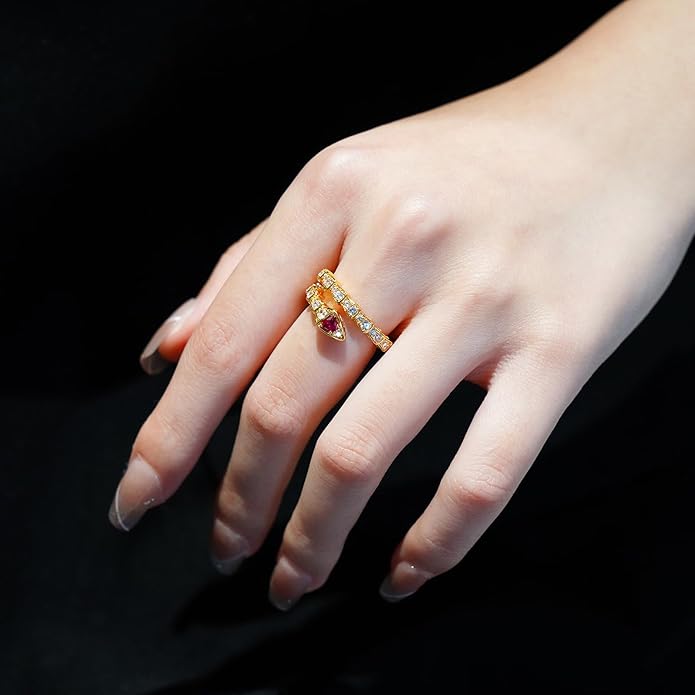 Aura & lrena Adjustable Snake Rings for Wome, 18K Gold or Platinum Plating Open-Ended Ring with AAA Cubic Zirconia Fashion Jewelry, Statement Gift Design Rings for Men and Women Non Tarnish