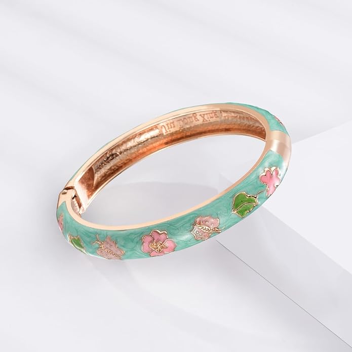 UJOY Cloisonne Bracelet Butterfly Hinge Indian Cuff Bangle Enameled Jewelry Flower Bracelets for Women Gift Box 55A114
