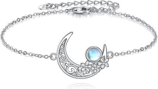 Mustard Seed Cross/Paw Print/Butterfly/Sunflower/Compass/Moss Agate Bracelet for Women 925 Sterling Silver Graduation Link Bracelet Jewelry for Women