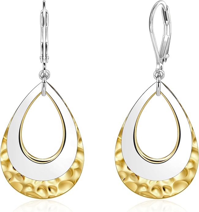 925 Sterling Silver Teardrop Dangle Earrings for Women Hammered Layer Drop Dangle Earrings Jewelry Hypoallergenic Boho Teardrop Leverback Dangle Earings for Jewelry Gifts