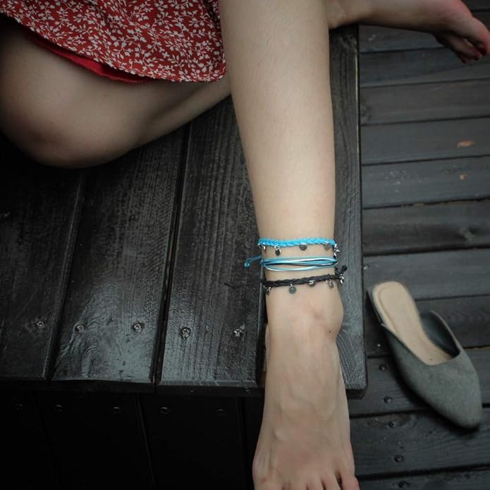 FANCY SHINY String Ankle Bracelets Waterproof Rope Anklets Braided Beach Boho Coin Anklets Cute Friendship Foot Jewelry for Women