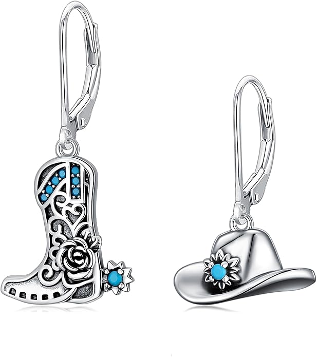 Western Earrings for Women 925 Sterling Silver Turquoise Western Country Dangle Drop Earrings Country Jewelry Gifts for Cowgirl Cowboy