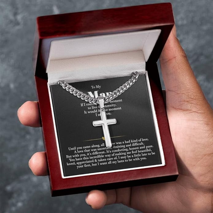 VIRAGIL To My Man Necklace Chain for Men, Silver Stainless Steel Chain Jewelry, Romantic Gift from Partner for Birthday Valentine or Everyday Wear with Meaning