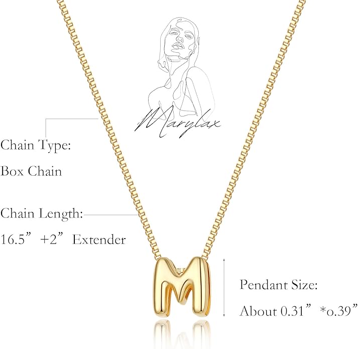 Bubble Gold Letter Necklace for Women, 14k Gold Plated Balloon Initial Necklace, Dainty Gold Necklace for Women, Personalized Bubble Pendant Name Necklace, Fashion Accessories Trendy Jewelry