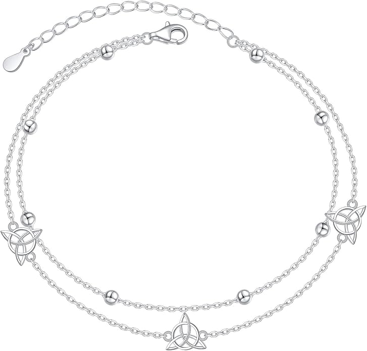 Anklet for Women S925 Sterling Silver Adjustable Foot Evil Eye Starfish Heart Bead Butterfly Celtic Knot Cross Multilayer Layered Ankle Bracelet Jewelry