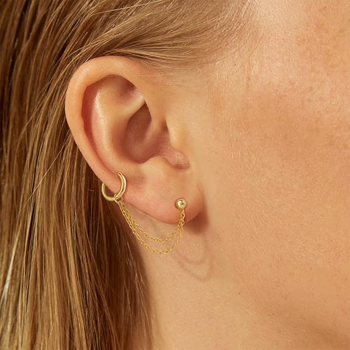 Freekiss Gold Chain Studs Earrings for Women Trendy: Hypoallergenic 14K Gold Plated Dangle Earrings Dainty Small Long Chain Earring Set Fashion Gold Jewelry for Women