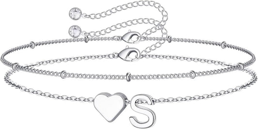 M MOOHAM Christmas Gifts for Grandkids Teens Girls -14K-Gold-Plated Heart Initial Bracelets for Women Girl Dainty Gold Bracelets Birthday Gift Stocking Stuffers for Women Teenage Girls Kids Gifts