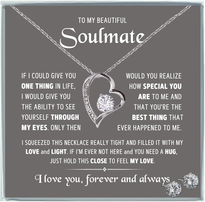 To My Soulmate Necklace For Women, Soul Mate Jewelry for Women, Future Wife Gifts, To My Wife Necklace from Husband, Gifts for Girlfriend, Pendant With Message Card