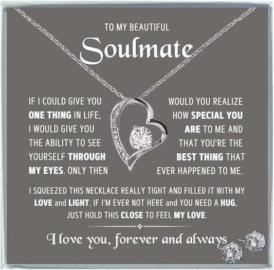 To My Soulmate Necklace For Women, Soul Mate Jewelry for Women, Future Wife Gifts, To My Wife Necklace from Husband, Gifts for Girlfriend, Pendant With Message Card